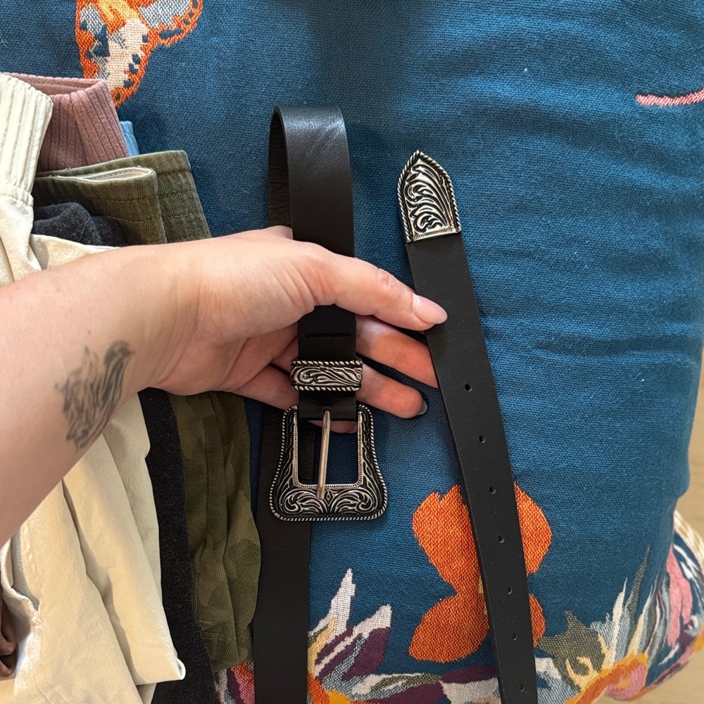 Nasty Gal Black Belt with Ornate Silver Buckle